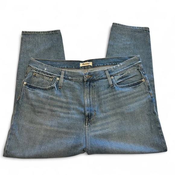Madewell Denim - Madewell Womens 35‎ Mom Jean High Rise Straight Leg Light Wash Distressed